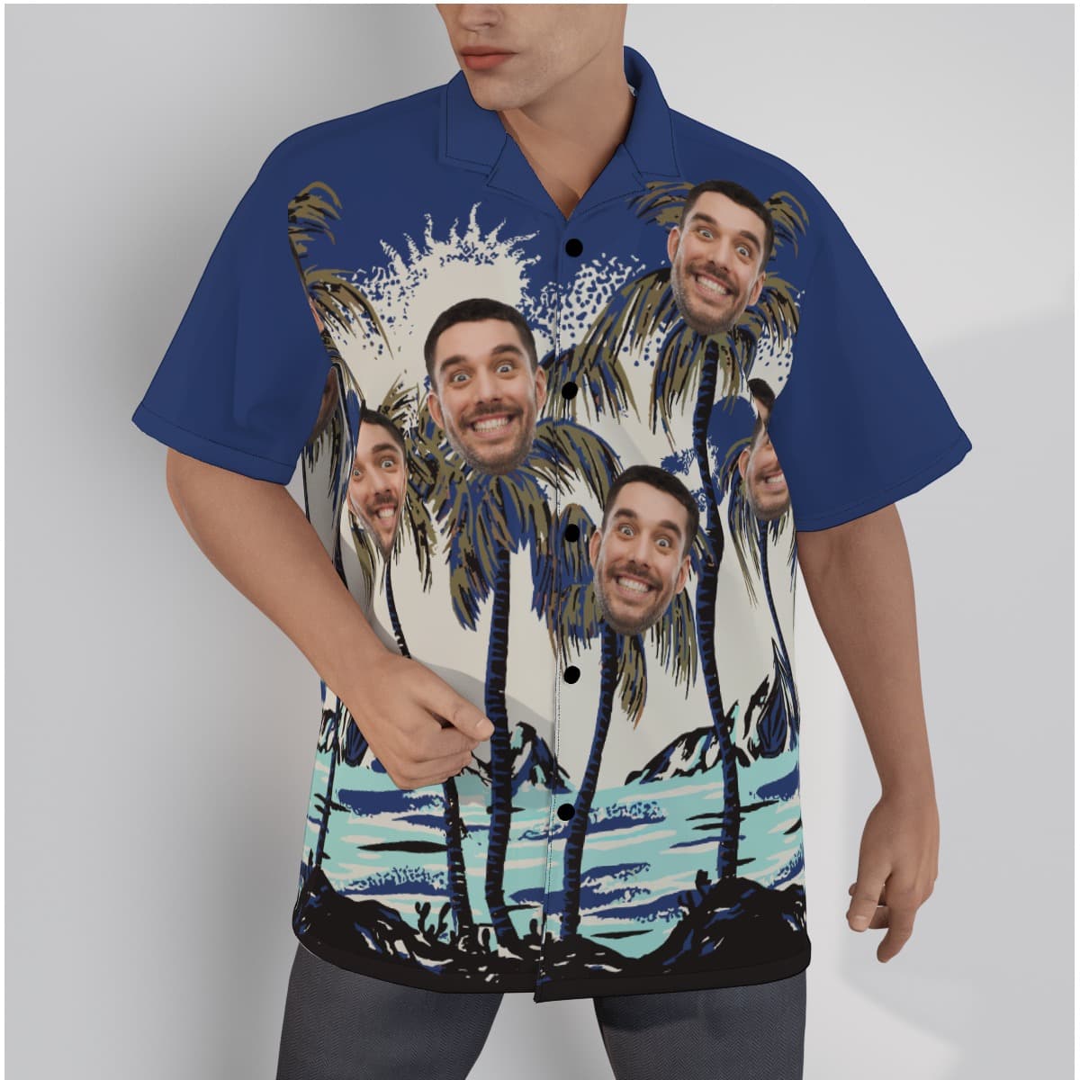 Navy Tropical Custom Multiple Faces Hawaiian Shirt For Men (1)