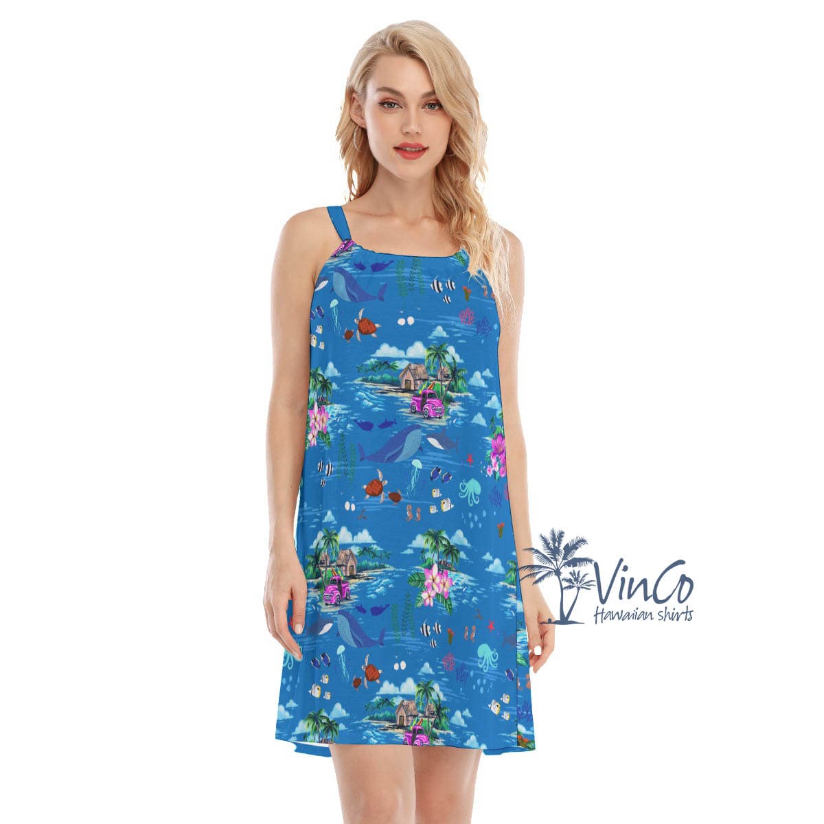 Ocean Creatures Tropical Blue Hawaiian Dresses For Women (4)