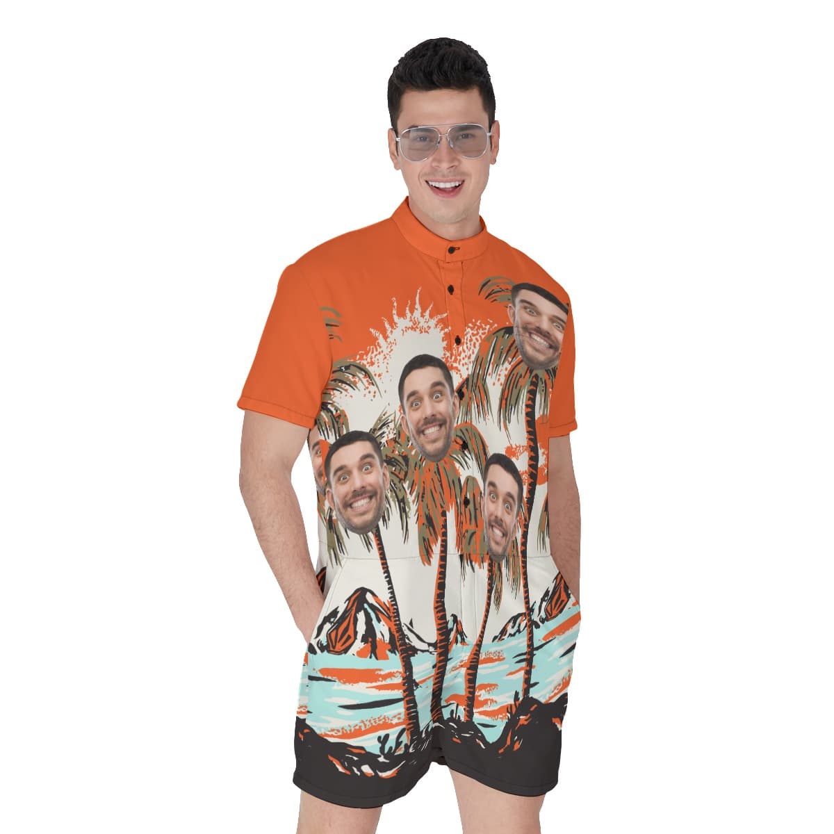 Orange Custom Faces Tropical Romper For Men (1)