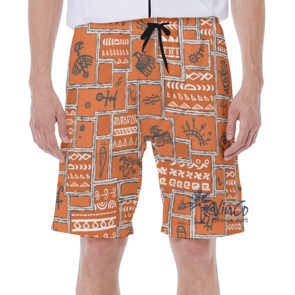 Orange Vintage Hawaiian Swim Trunks With Ethnic Style