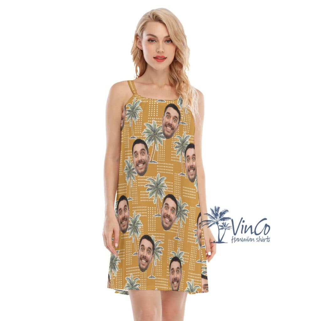 Palm Tree Yellow Custom Cami Dress With Multiple Faces (2)