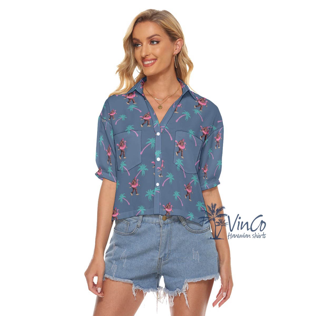 Palm Trees Bigfoot Hawaiian Cropped Shirt For Beach (2)