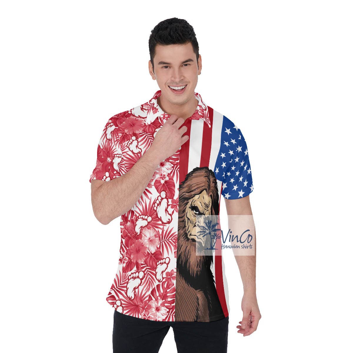 Patriotic Bigfoot American Flag Hawaiian Golf Shirt For Men (3)