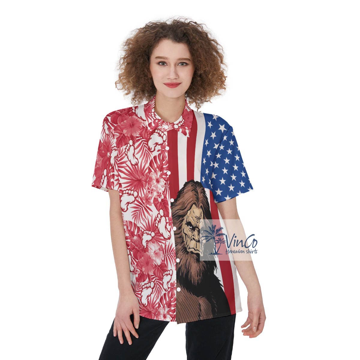 Patriotic Sasquatch Aloha Shirt For Women (2)
