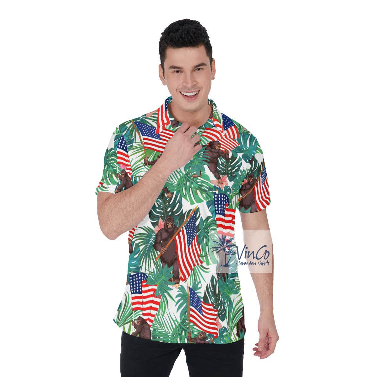 Patriotic Sasquatch Hawaiian Polo Golf Shirt For Men (3)