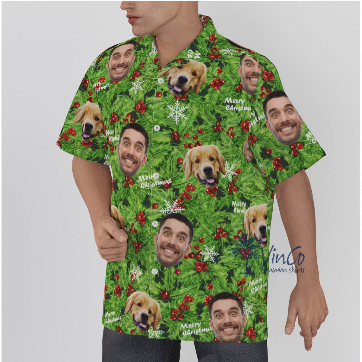 Personalize Multiple Faces Christmas Hawaiian Shirt (2)