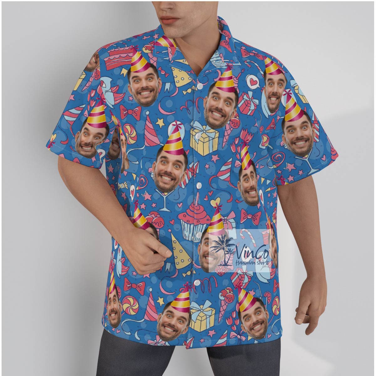 Personalize Photo Face Happy Birthday Blue Hawaiian Shirt For Men (5)
