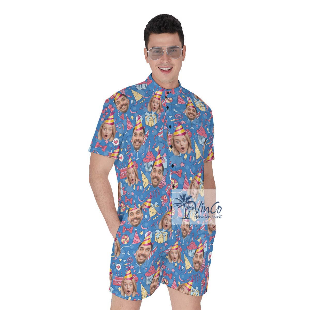 Personalize Photo Faces Summer Romper For Men (2)