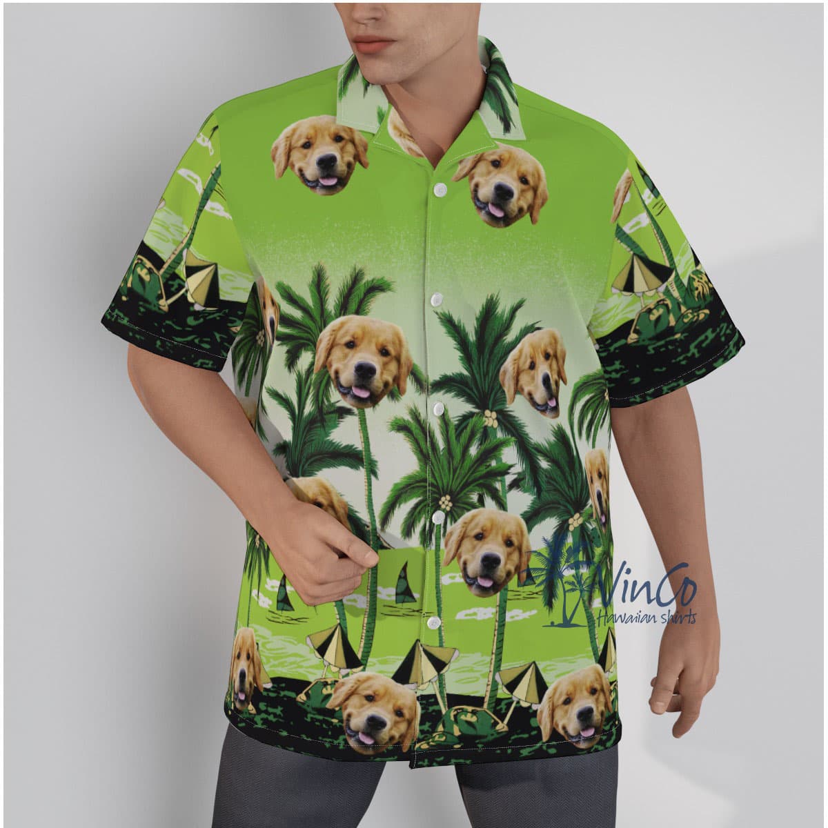 Personalized Beach Green Hawaiian Shirt With Dog Face (1)