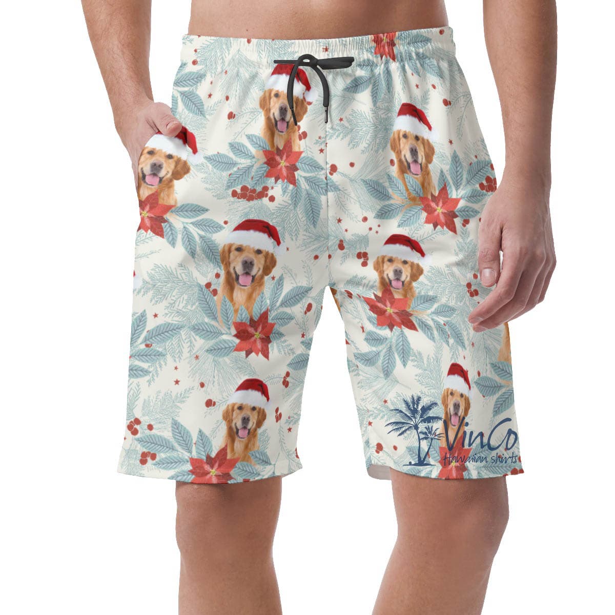 Personalized Christmas Hawaiian Shorts With Dog Face For Men (1)