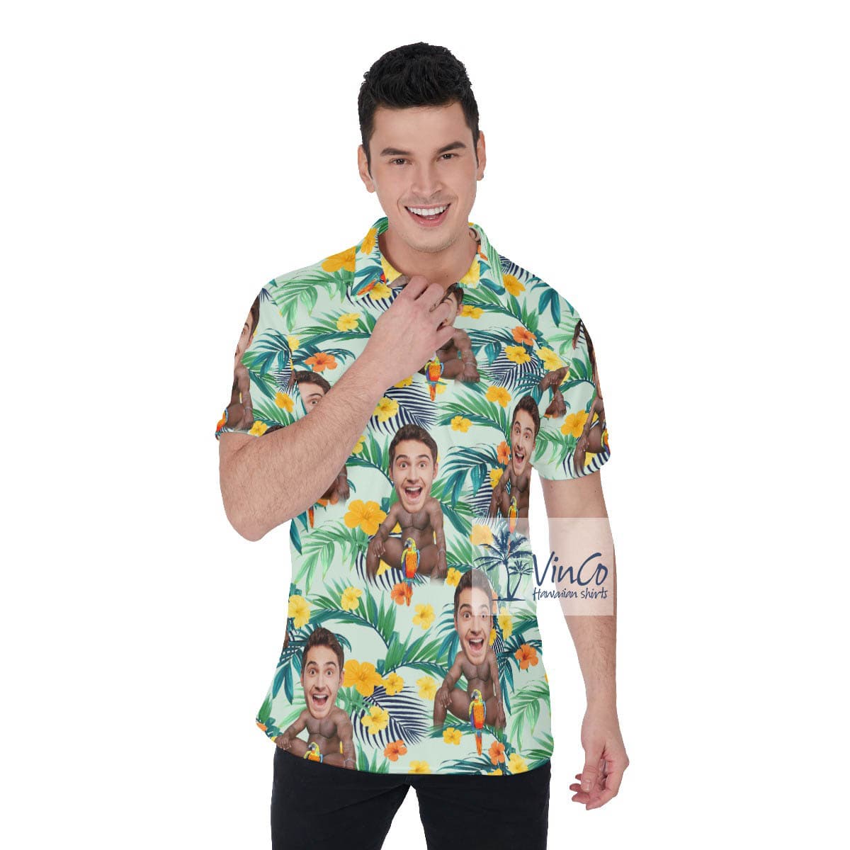 Personalized Face On Barry Wood Funny Hawaiian Polo Shirt (2)