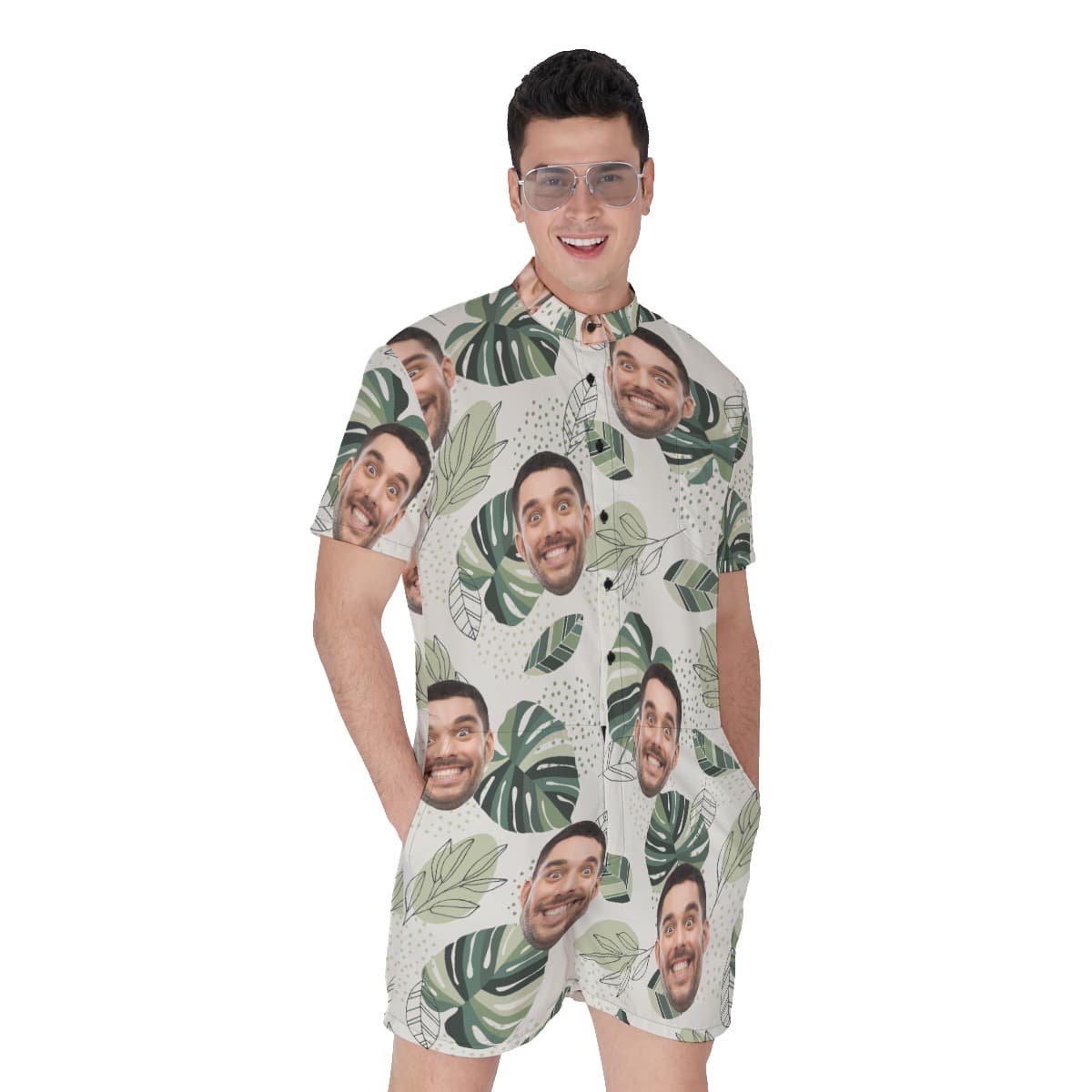 Personalized Men’s Tropical Romper With Faces (1)