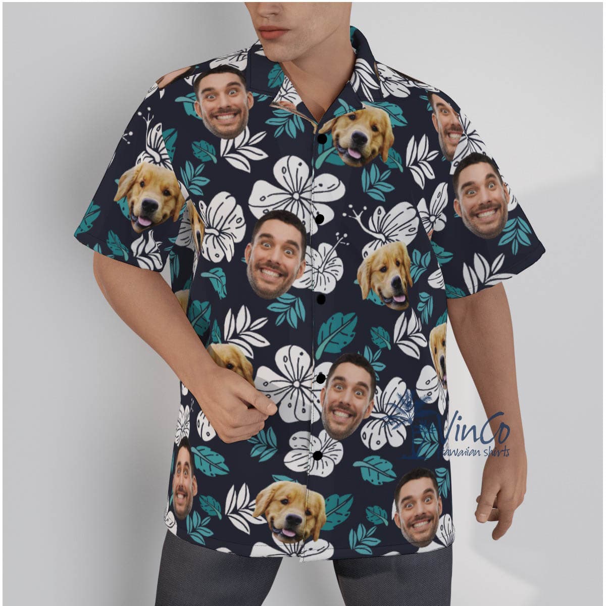 Personalized Multiple Faces Hawaiian Button Shirt For Men (1)