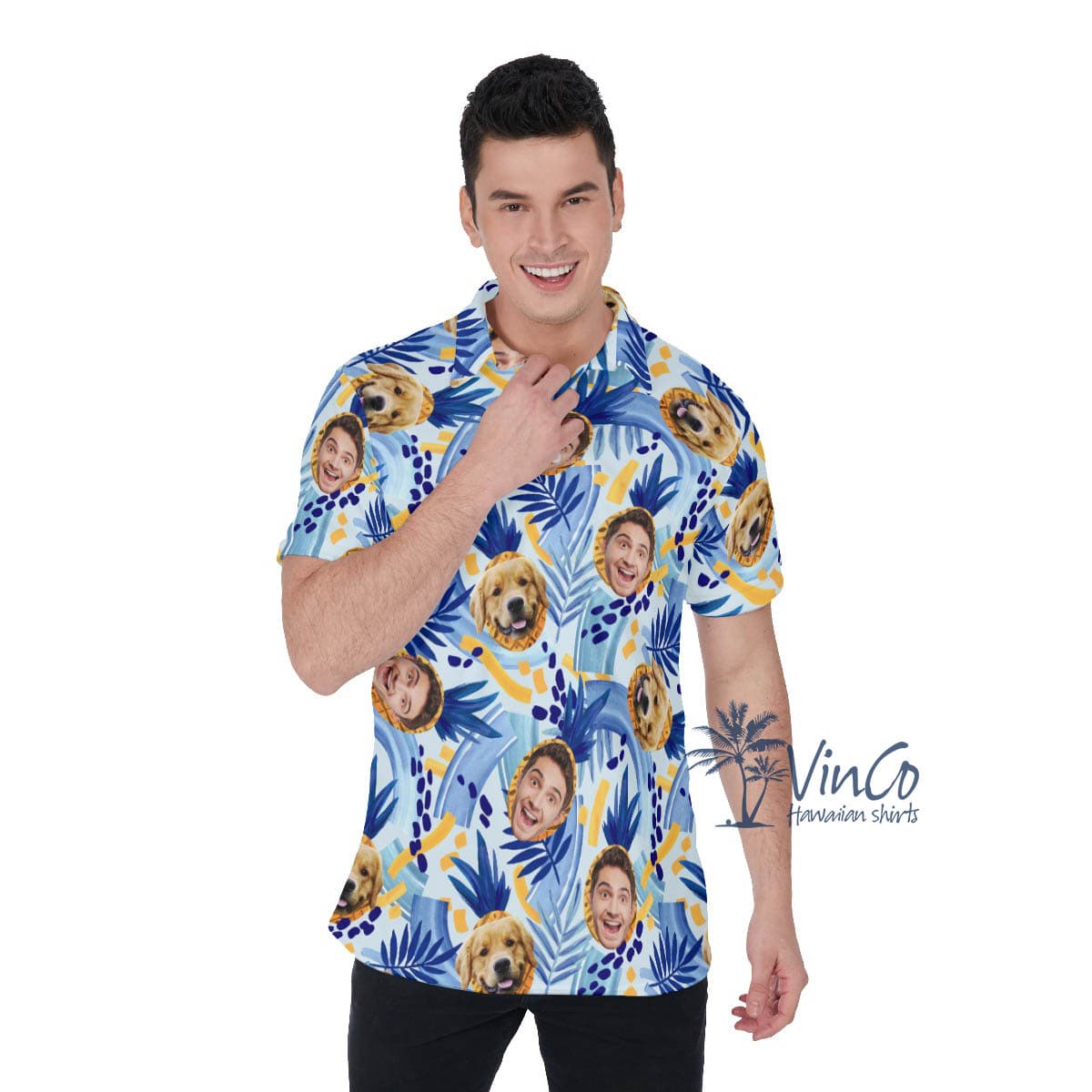 Personalized Multiple Faces Hawaiian Polo Shirt For Men (2)