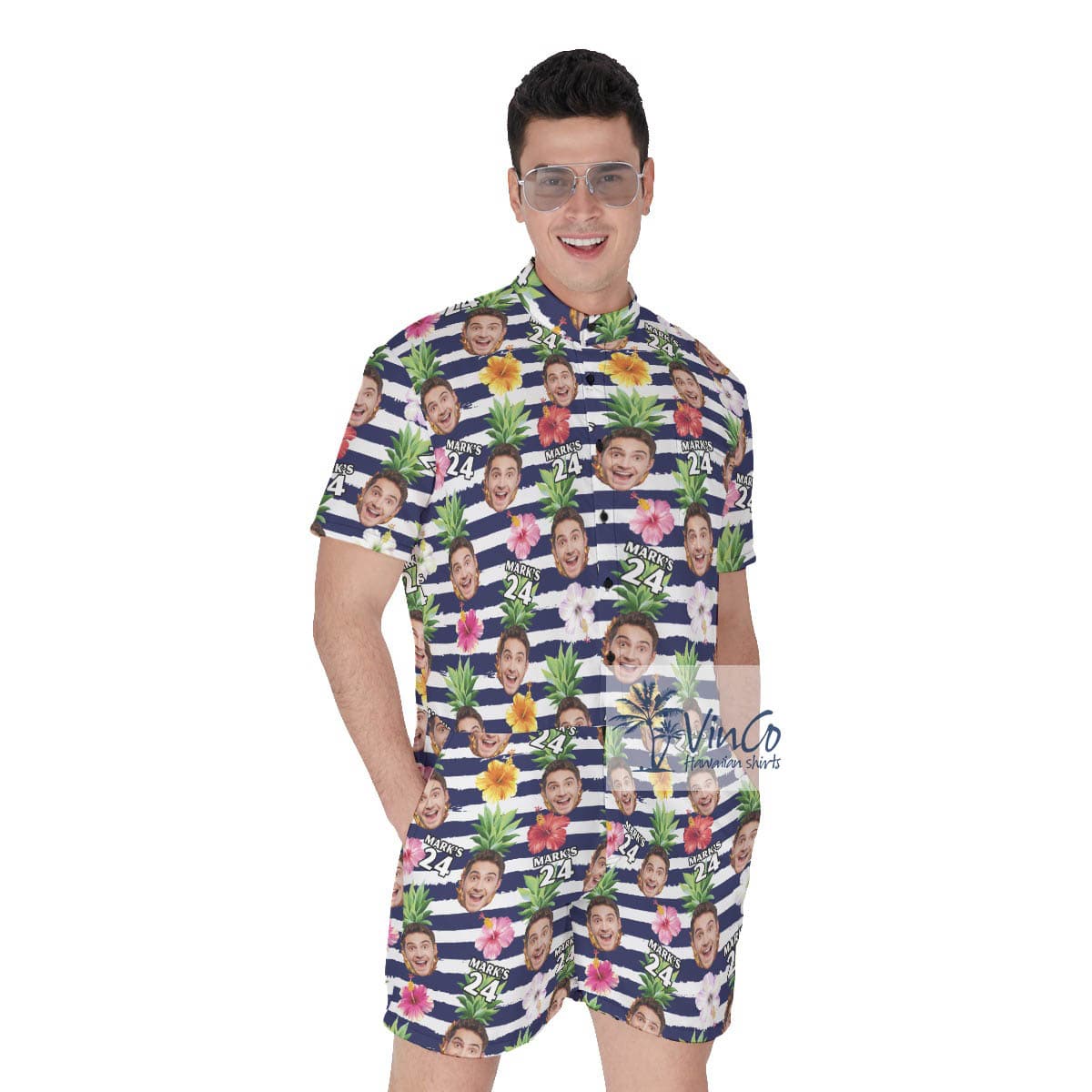 Personalized Photo Birthday Hawaiian Romper For Men (2)