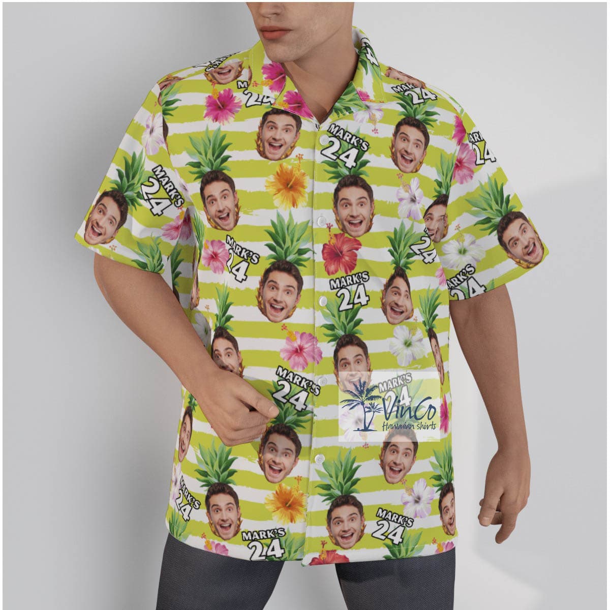 Personalized Photo Face Birthday Hawaiian Button Up Shirt (2)