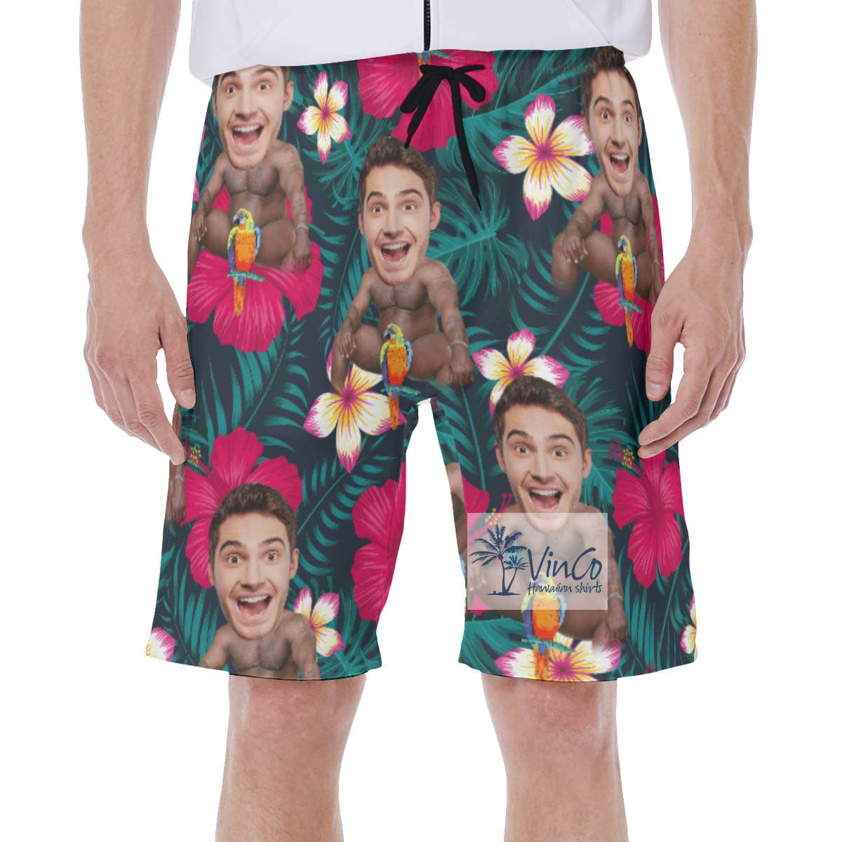 Personalized Photo Faces On Barry Wood Hawaiian Swim Trunks For Men (3)