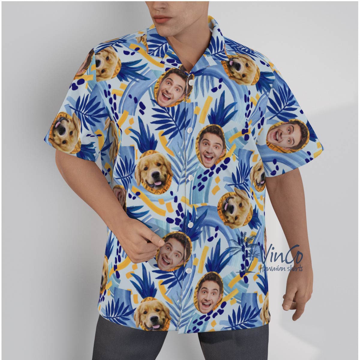 Personalized Pineapple and Flower Hawaiian Shirt with Photo (2)