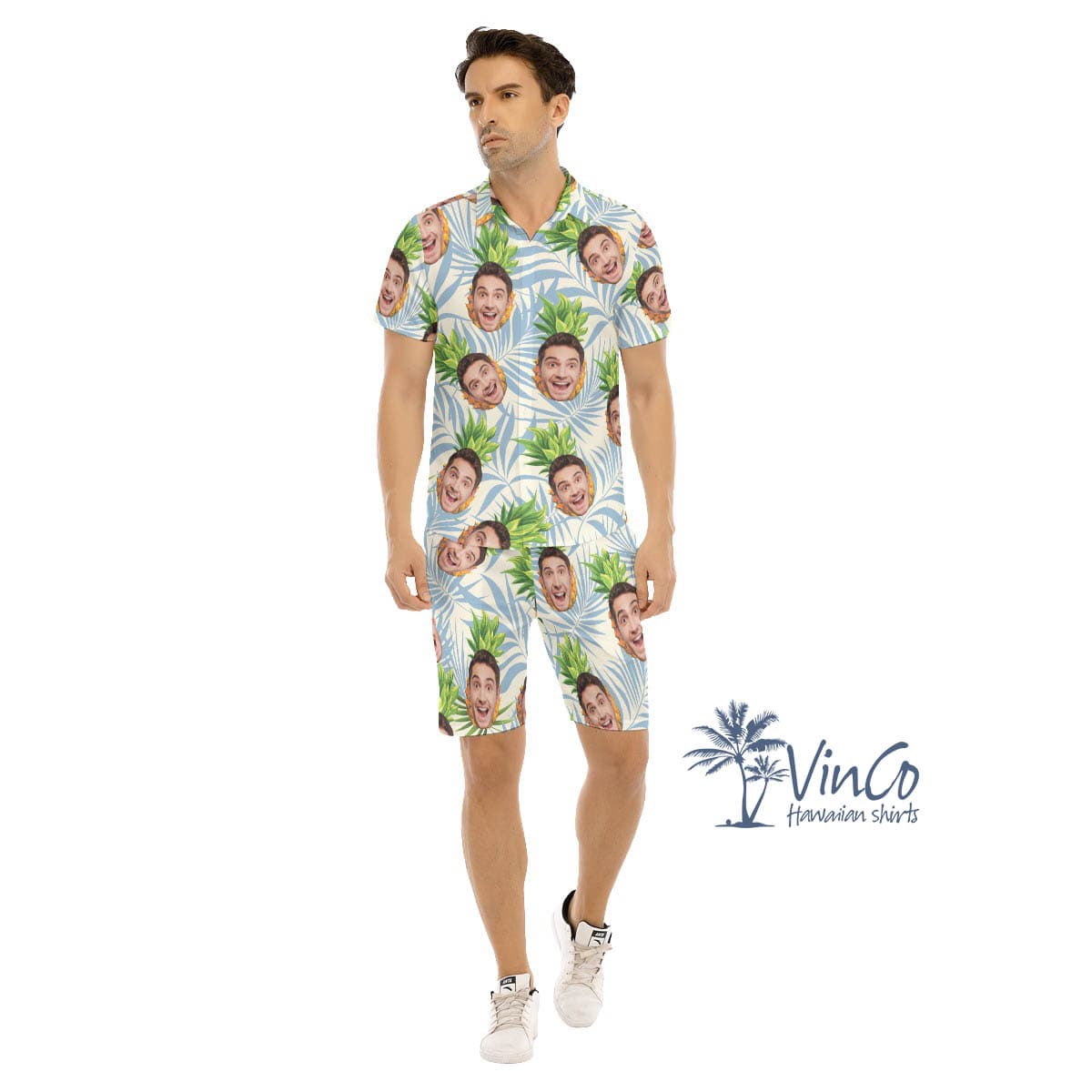 Personalized Pineapples Hawaiian Shirt Set With Faces For Men (2)