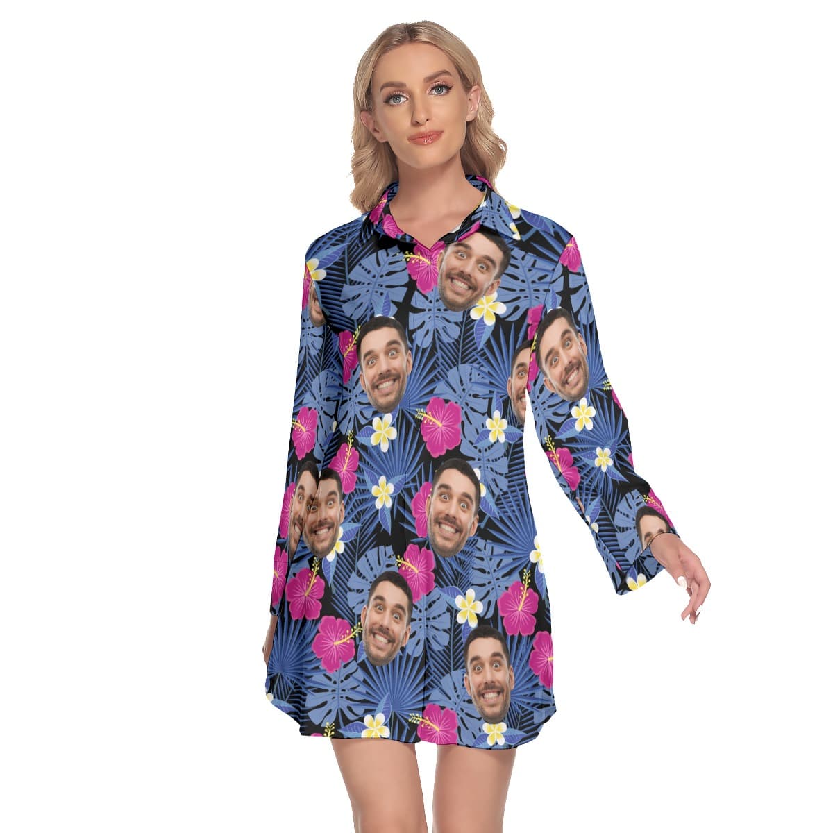 Personalized Purple Hawaiian Dress Lapel Shirt Dress For Girls (1)