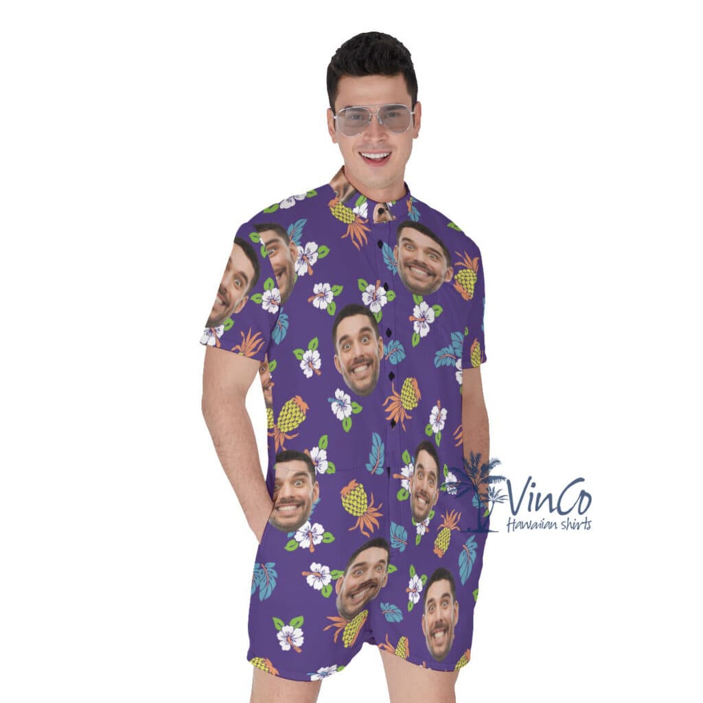 Pineapple Floral Navy Custom Men's Romper With Face (1)