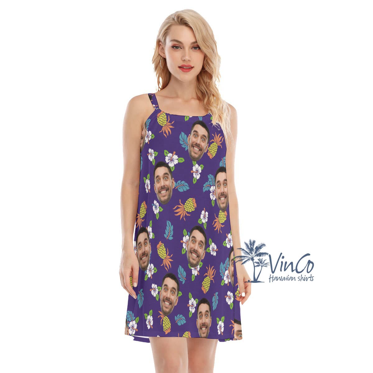 Pineapple Navy Custom Face Floral Cami Dress (2)