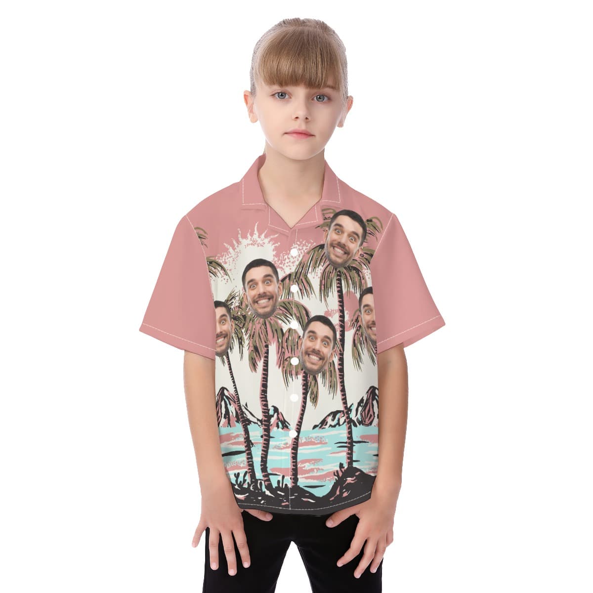 Pink Custom Hawaiian Beach Shirt Face For Kids (1)