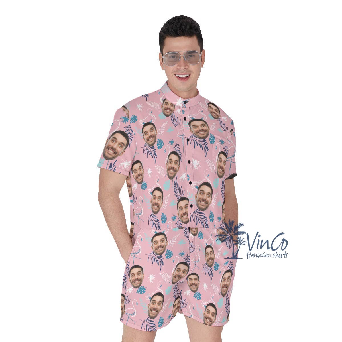 Pink Flamingo Aloha Custom Face Romper For Men (1)