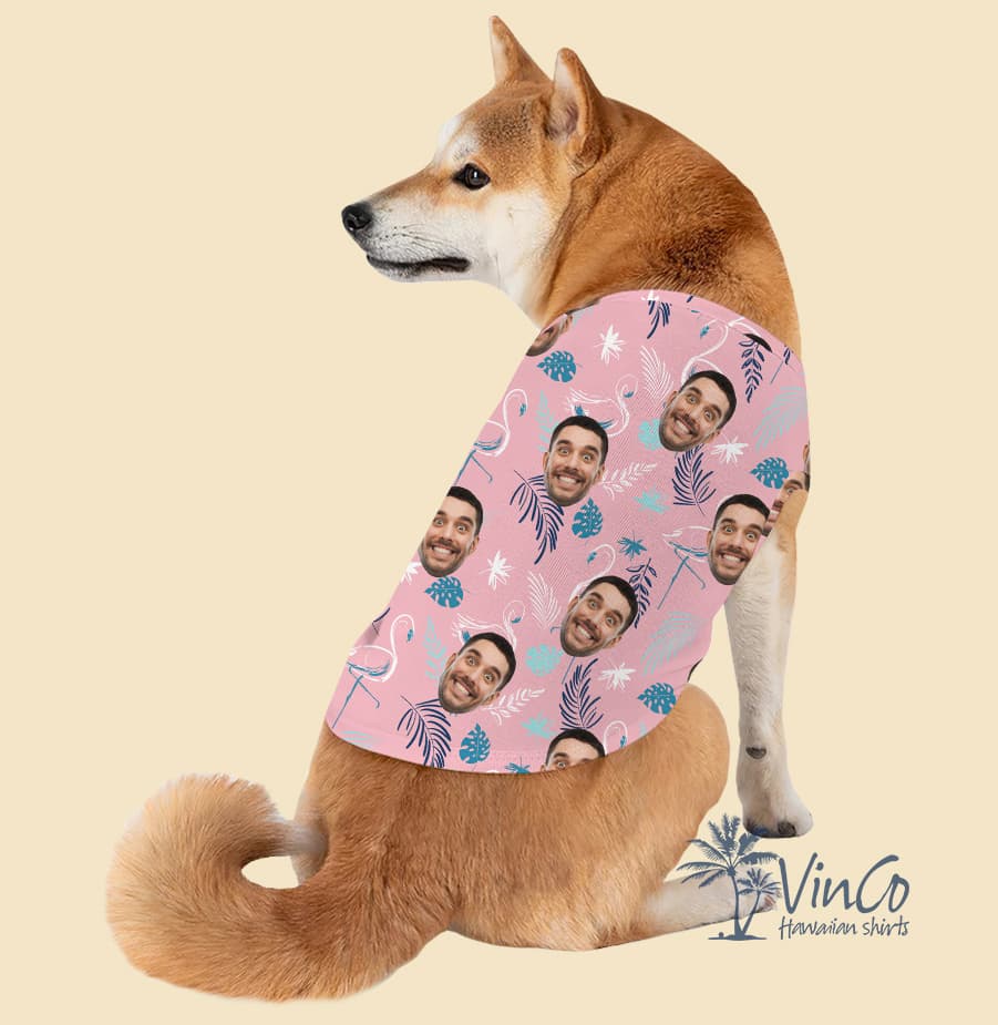 Pink Flamingo Custom Dog’s Hawaiian Shirt With Faces (1)