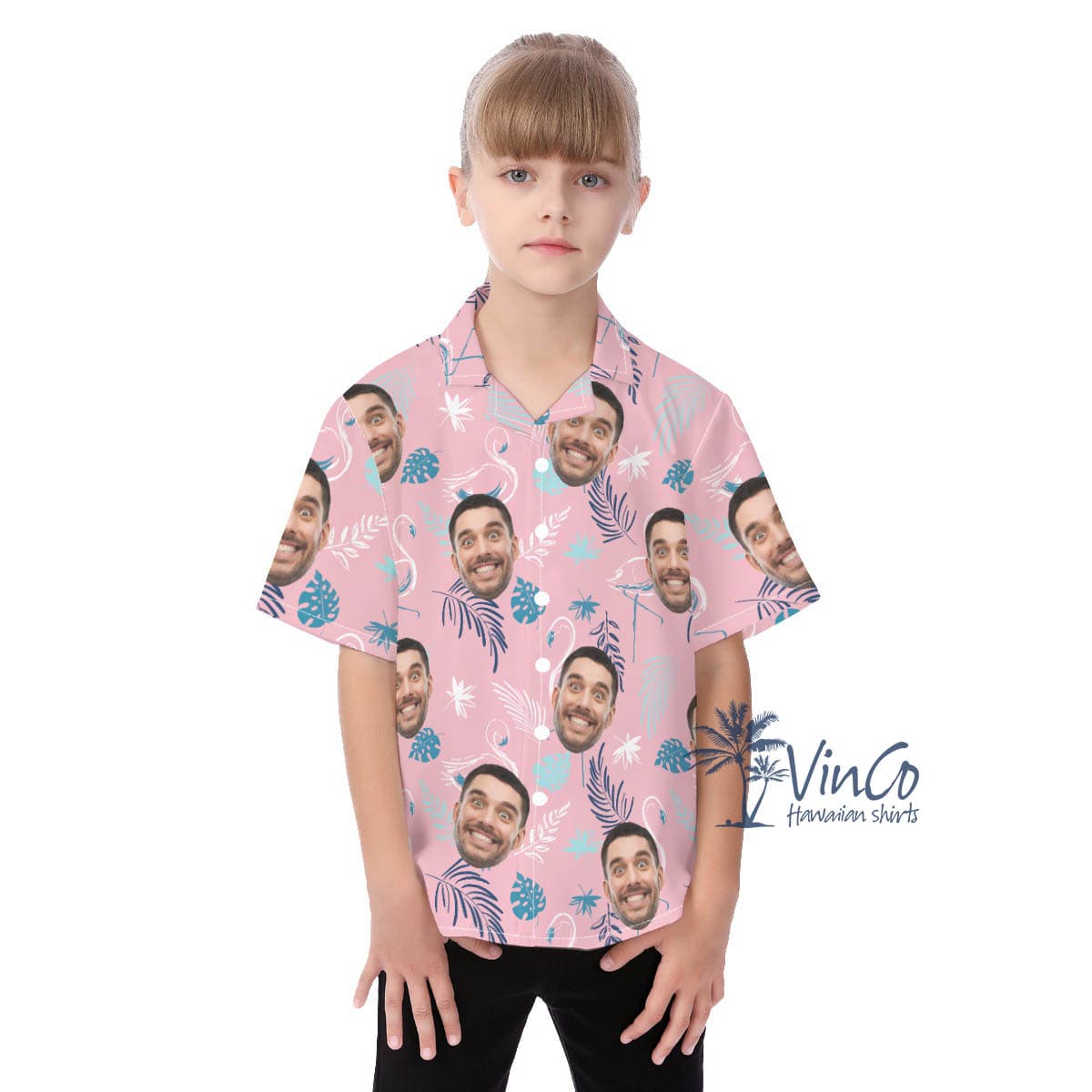 Pink Flamingo Custom Hawaiian Shirt With Faces For Kids (1)