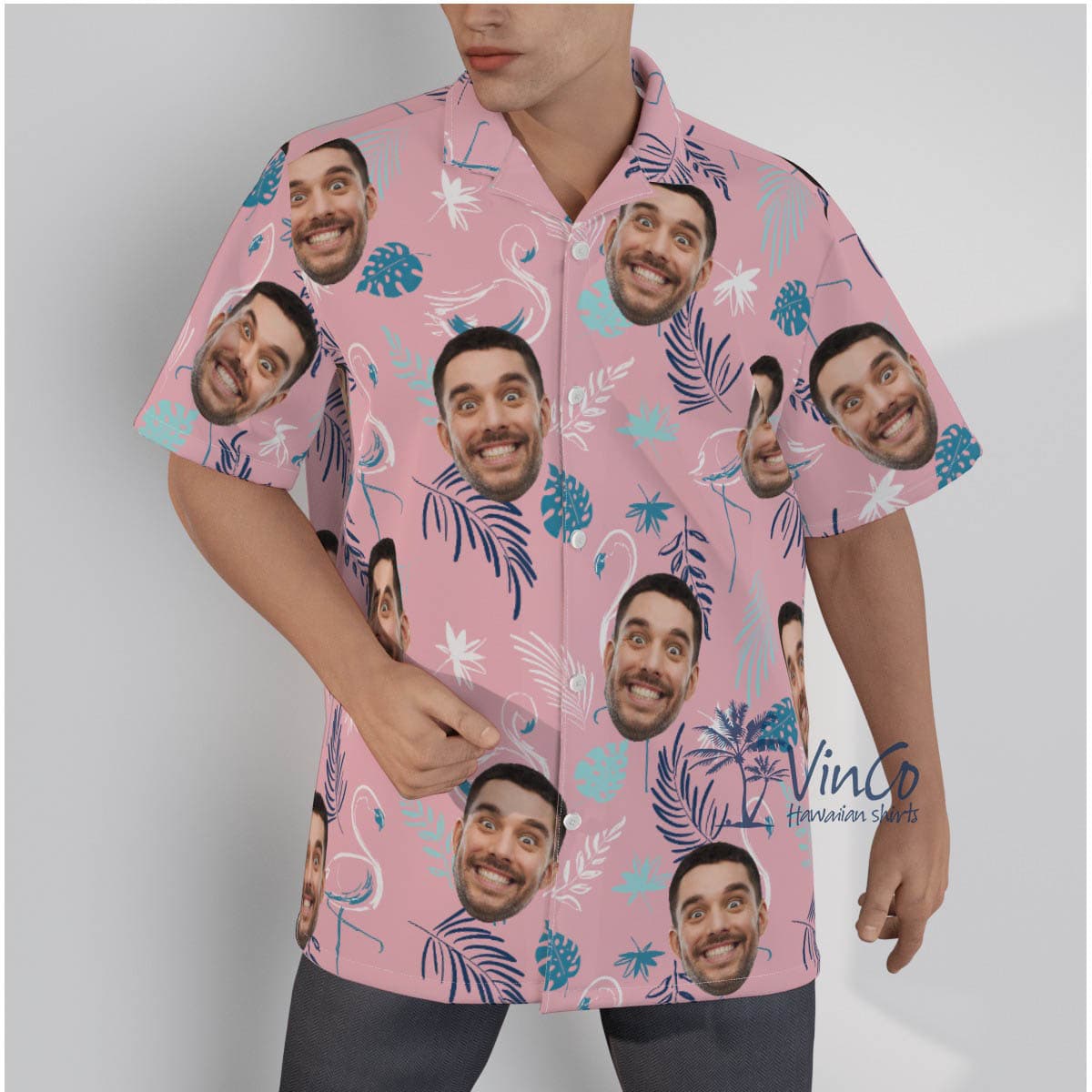 Pink Flamingo Custom Hawaiian Shirts With Faces For Men (1)