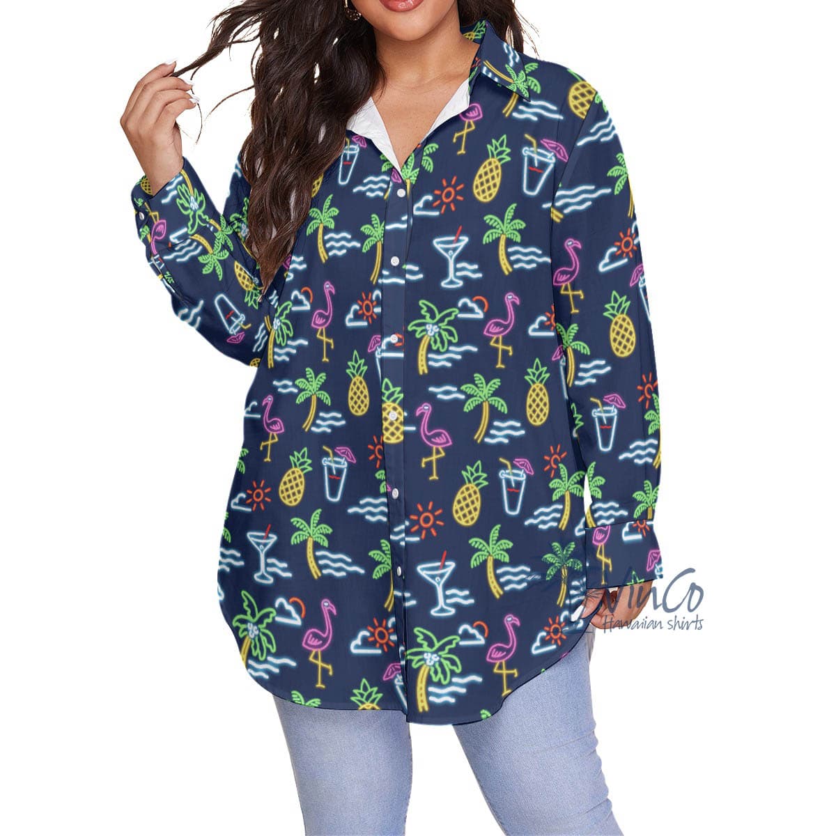 Pink Flamingo Party Plus Size Hawaiian Shirt For Women (1)
