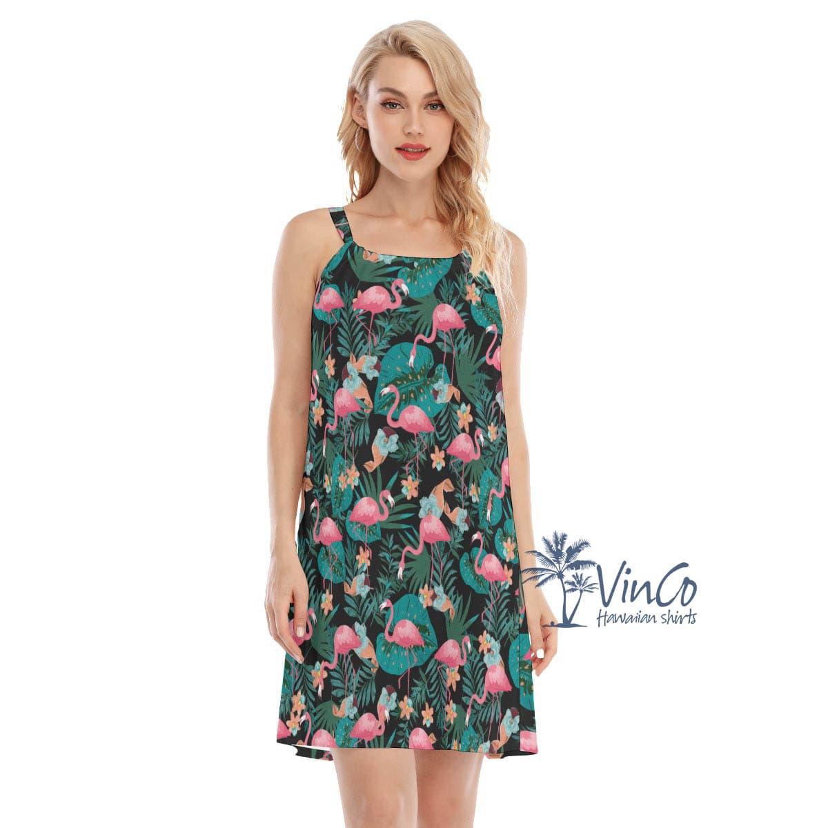 Pink Flamingo Summer Tropical Dress For Women (1)