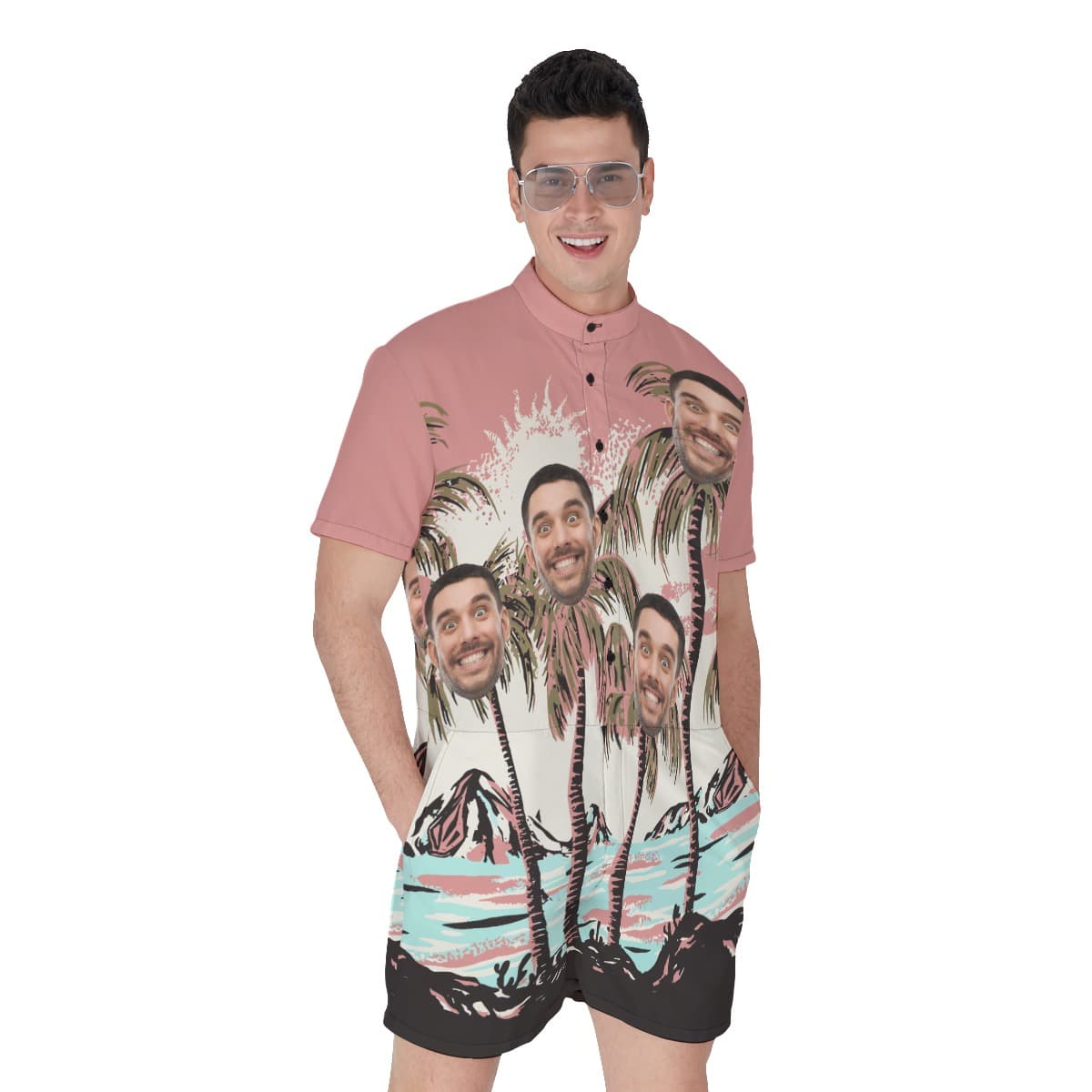 Pink Hawaiian Romper Custom Faces For Men (1)