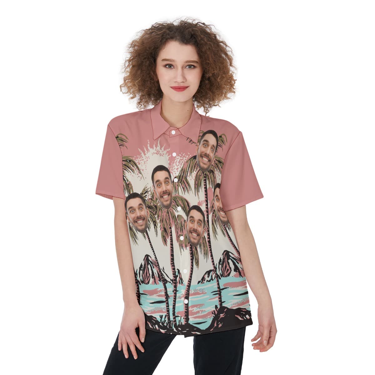 Pink Hawaiian Shirt With Your Face For Women (1)