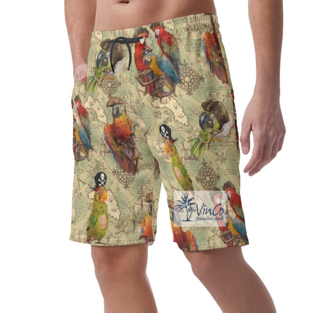 Pirate Parrot Hawaiian Beach Shorts For Men