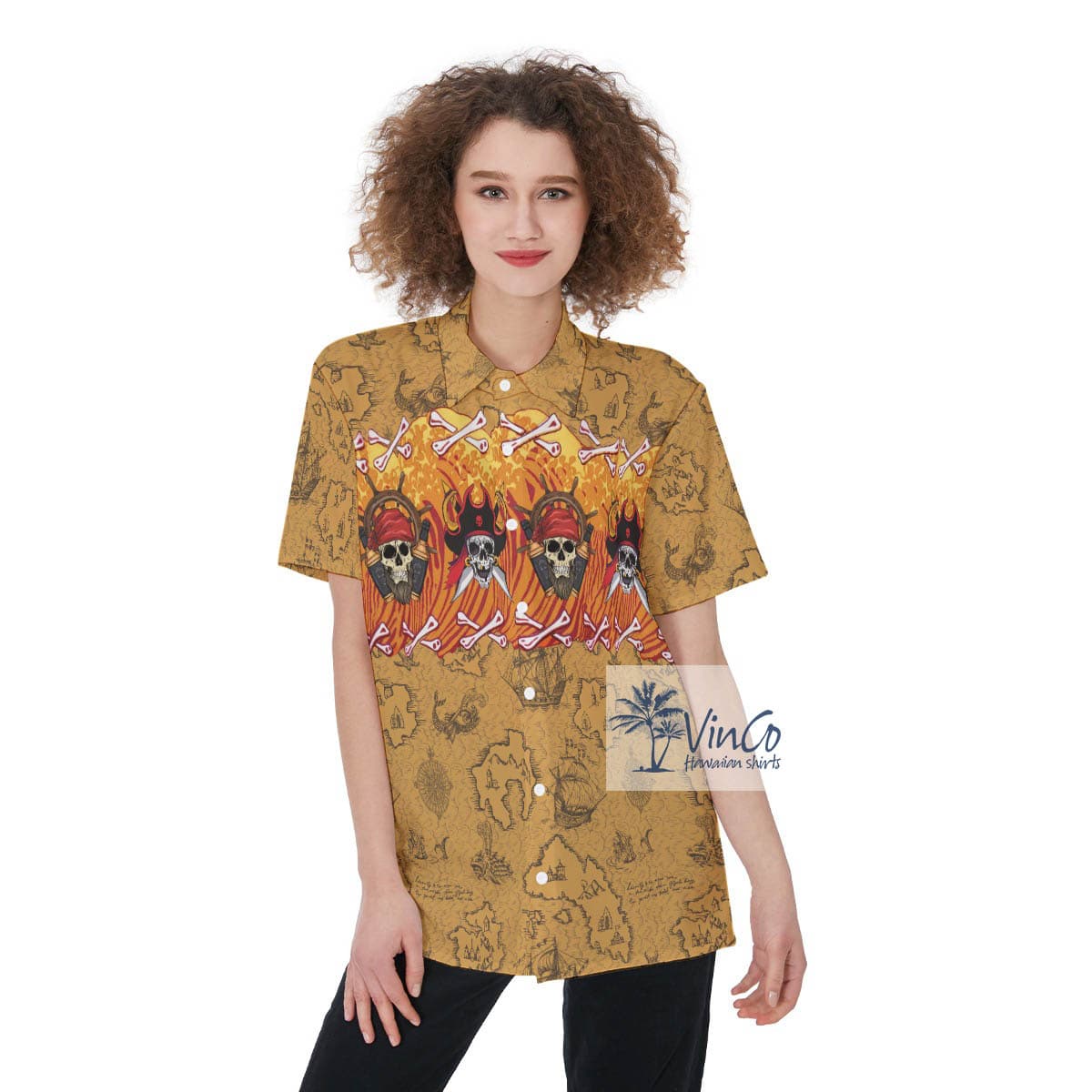 Pirate Skull Vintage Aloha Shirt For Women