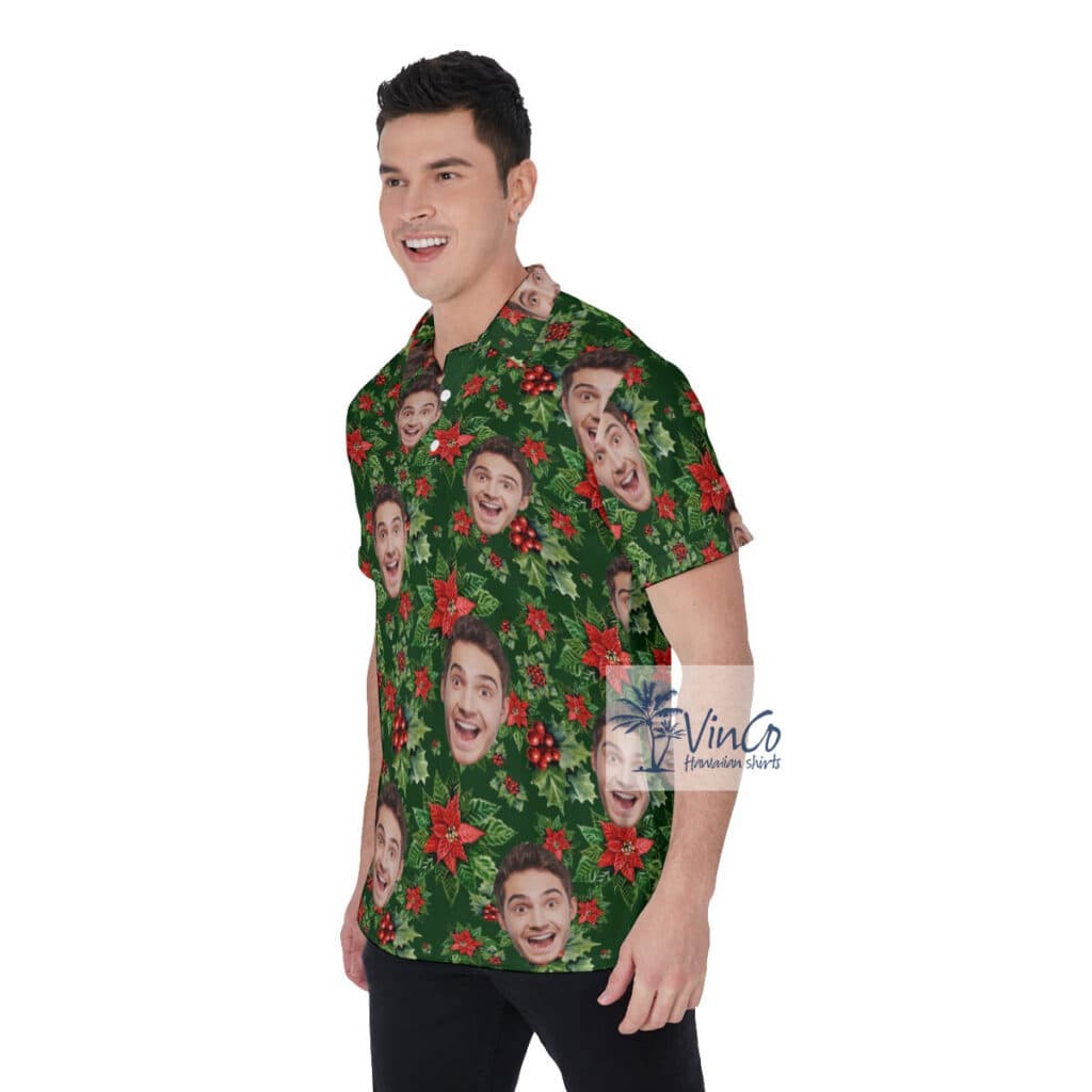 Poinsettia Tropical Hawaiian Polo Shirt With Custom Face