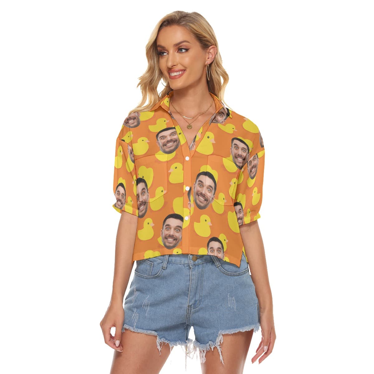 Rubber Duck Custom Face Hawaiian Crop Top Shirt For Summer (1)
