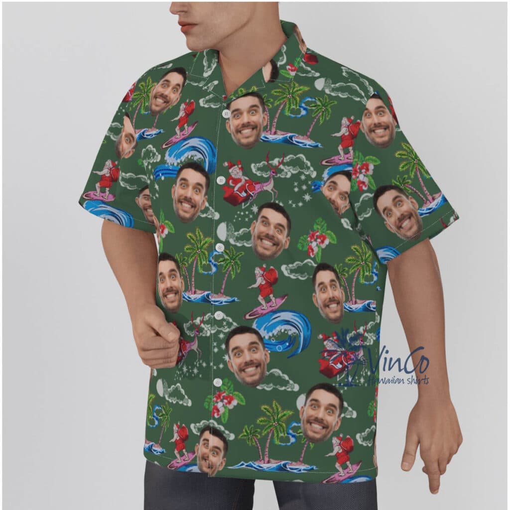 Santa Surfing Tropical Custom Face Hawaiian Shirt