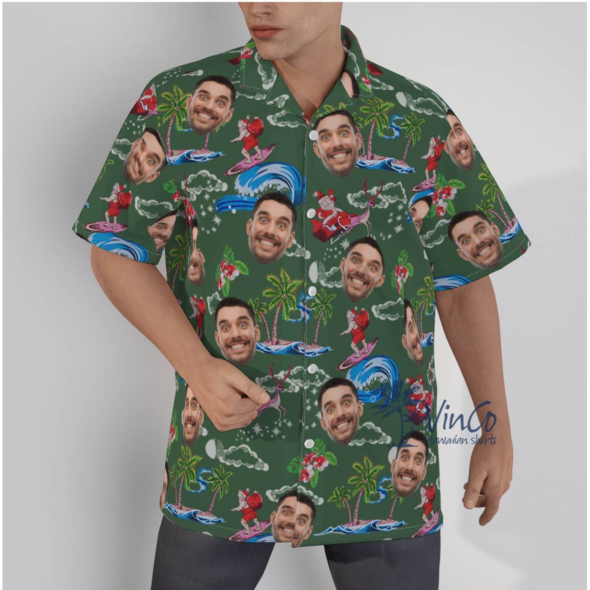 Santa Surfing Tropical Custom Face Hawaiian Shirt