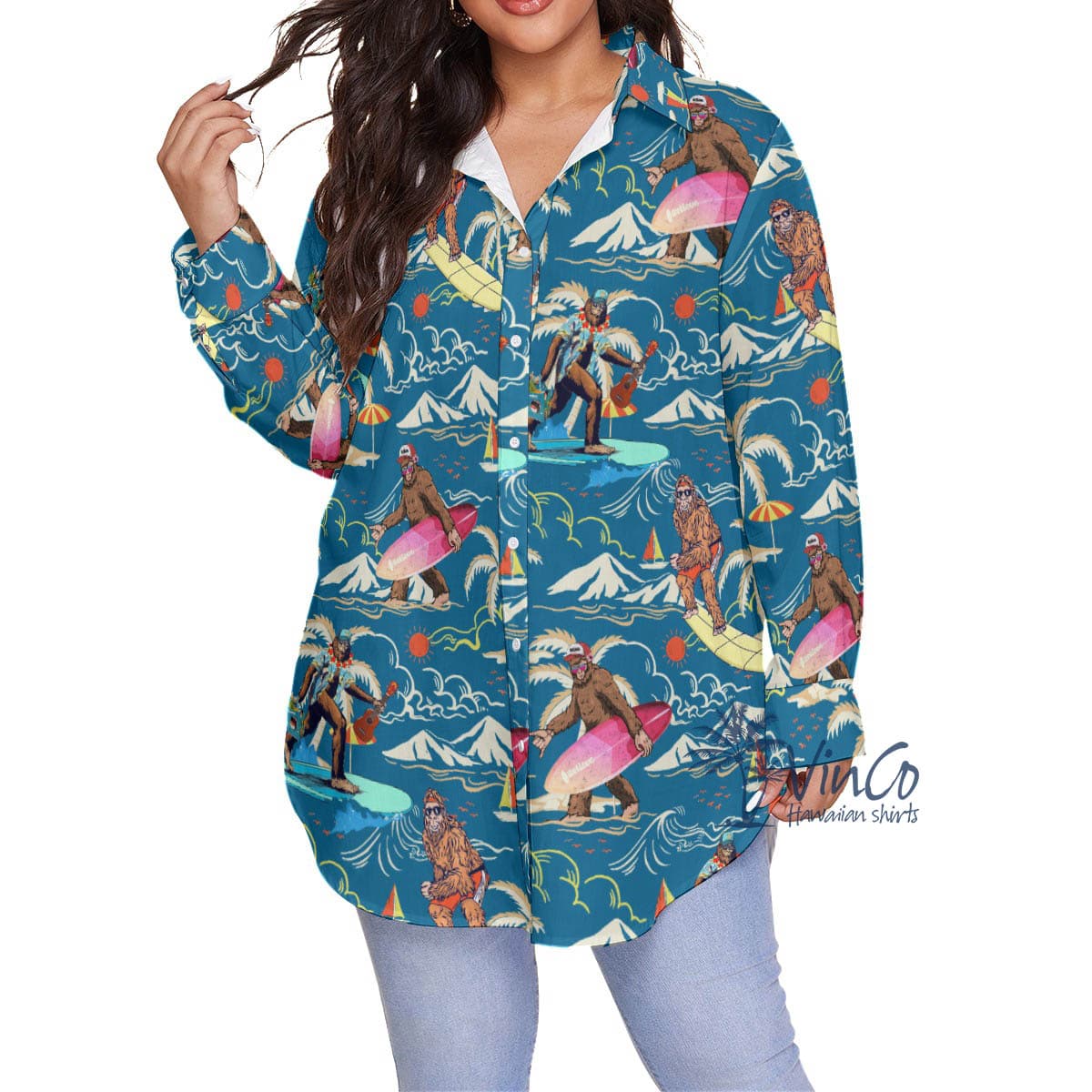 Sasquatch Plus Size Aloha Shirt For Women (2)