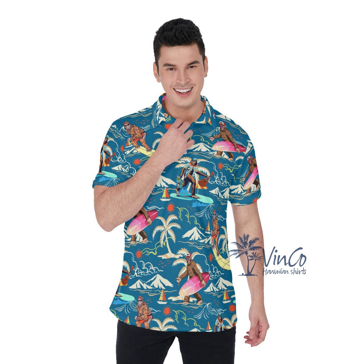 Sasquatch Tropical Hawaiian Polo Shirt For Men (4)