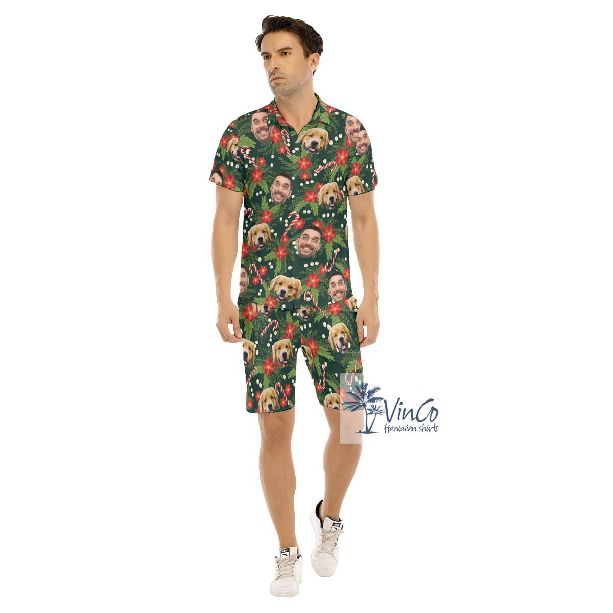 Set Christmas Hawaiian Shirt And Matching Shorts With Custom Multiple Faces (4)