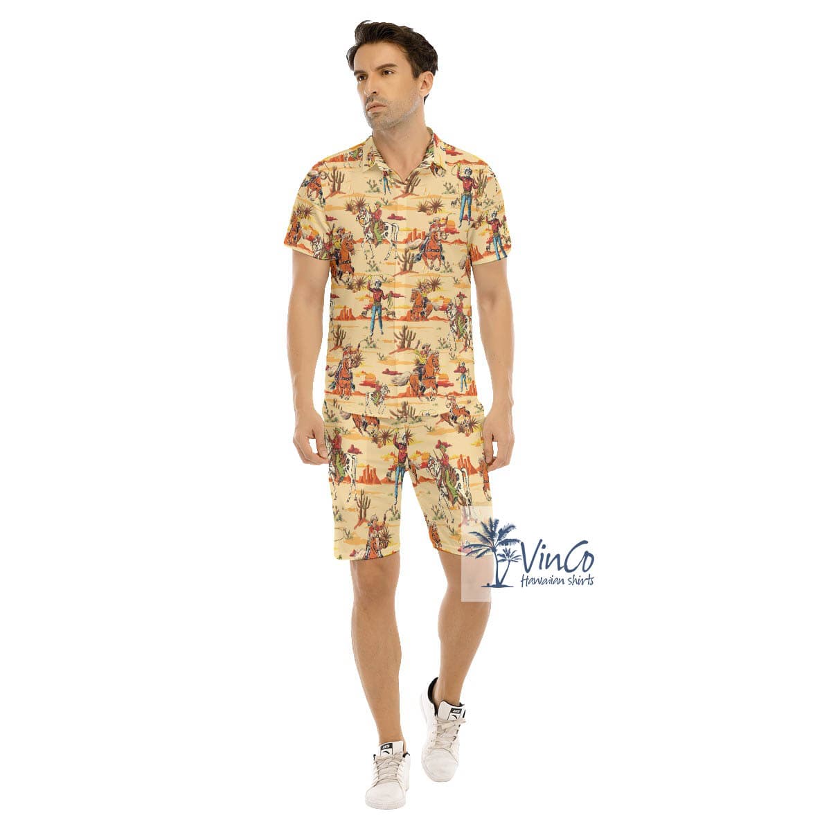 Set Cowboy Yellow Hawaiian Shirt And Matching Shorts For Men (3)