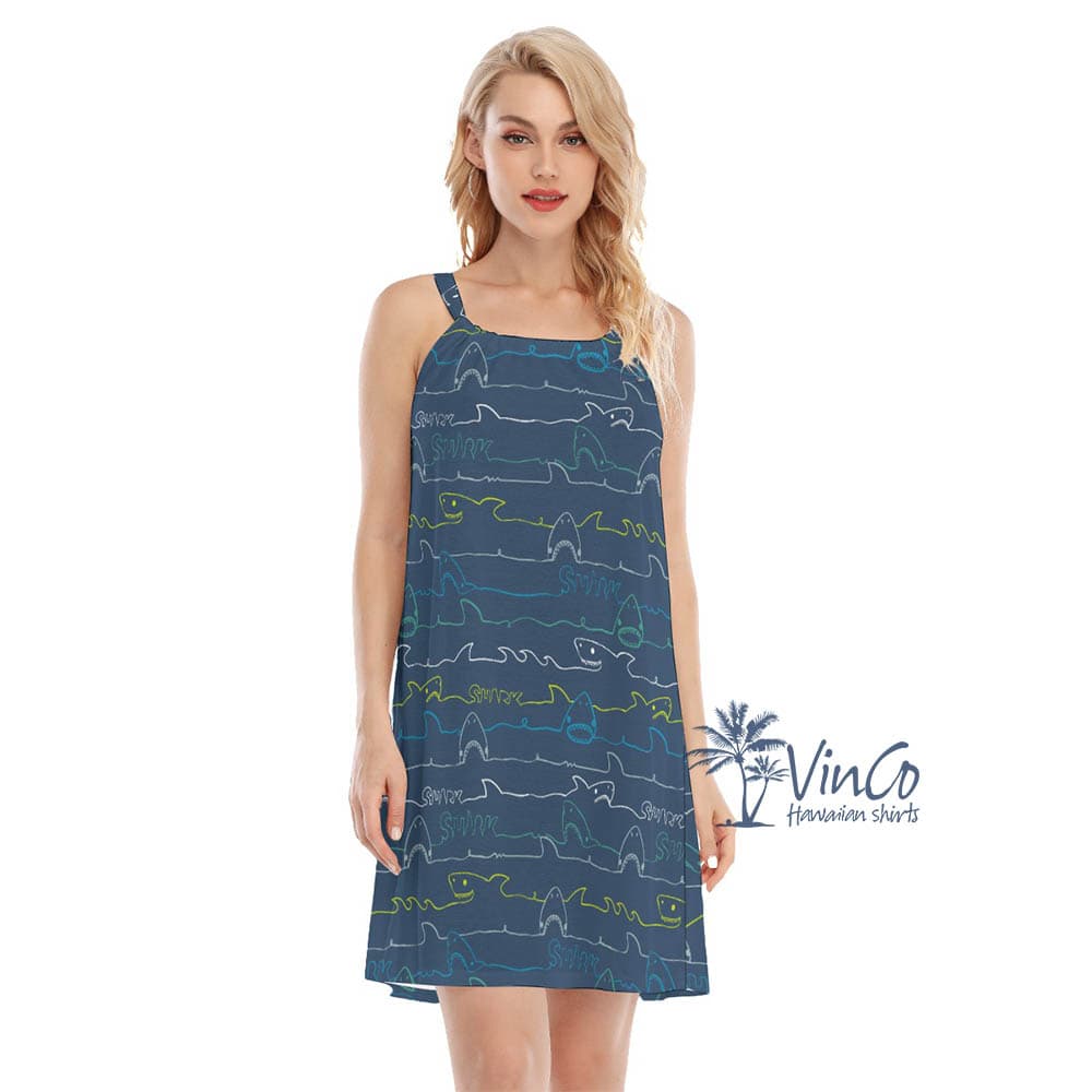 Shark Navy Hawaiian Dress For Women (1)