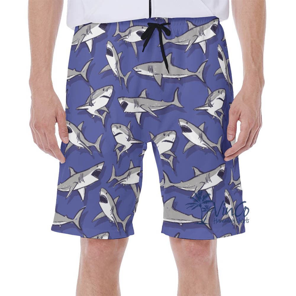 Shark Print Hawaiian Swim Trunks For Men (3)