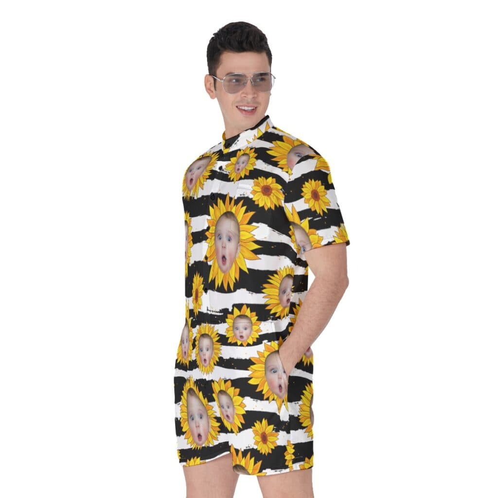 Sunflowers Custom Face Hawaiian Romper For Men