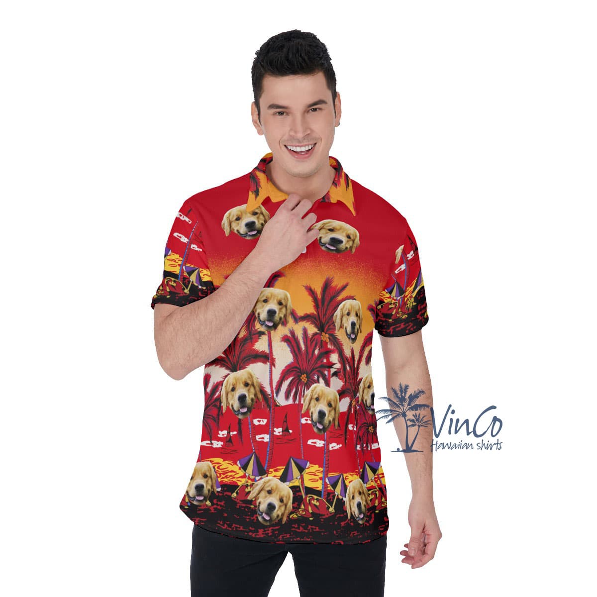 Sunset Beach Custom Face Hawaiian Golf Shirt For Men (2)
