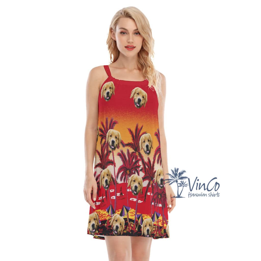 Sunset Beach Red Custom Women's Cami Dress With Face (2)